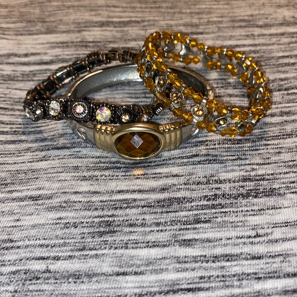 Bundle of Vintage Bracelets Stretch and Cuff Amber Topaz Citrine Champagne